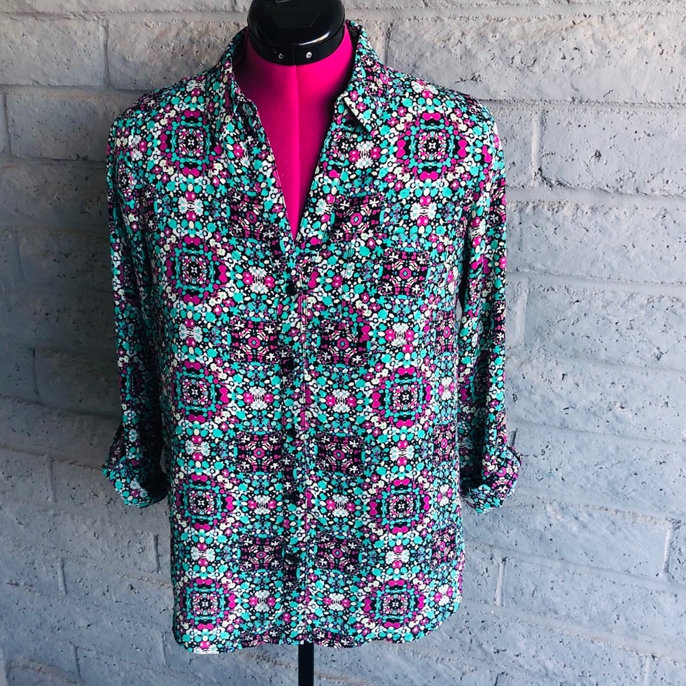 The Limited Ashton Roll Long Sleeve Bright Blouse